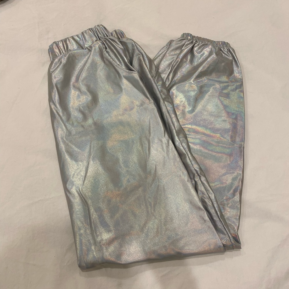silver metallic sweatpants